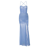 Robe fendue dos nu de couleur unie